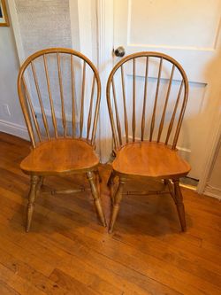 Vintage Solid Wood Windsor Chairs - Pair