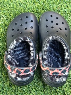 Crocs Classic Lined Clogs Black Faux Fur
