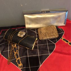 Golden Leather Calvin Klein Clutch W/wallet &vintage Purse