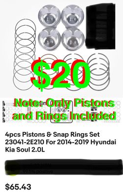 4pcs Pistons & Snap Rings Set 23041-2E210 For 2014-2019 Hyundai Kia Soul 2.0L