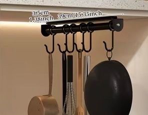 Under-Cabinet Hook Rail Kitchen Organizer (39cm) - Black