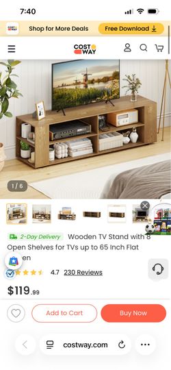 Wooden TV Stand with 8 Open Shelves