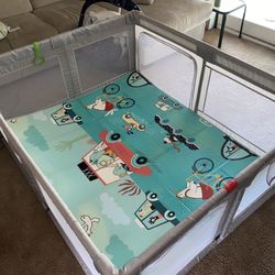 Huge Play Pen 70”x60”x27”. Double Sized mat With Attached Hook