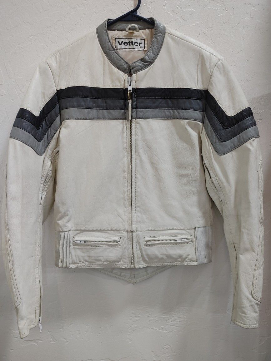 Vintage Vetter Leather Biker Motorcycle Jacket Rex Marsee Size 38 (Small to Medium) Mens White