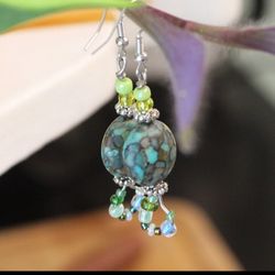 Handmade Green/Blue Stone Dangle Earrings