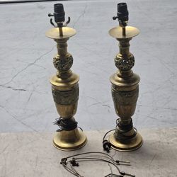 2 Vintage Brass Lamps Matching Pair