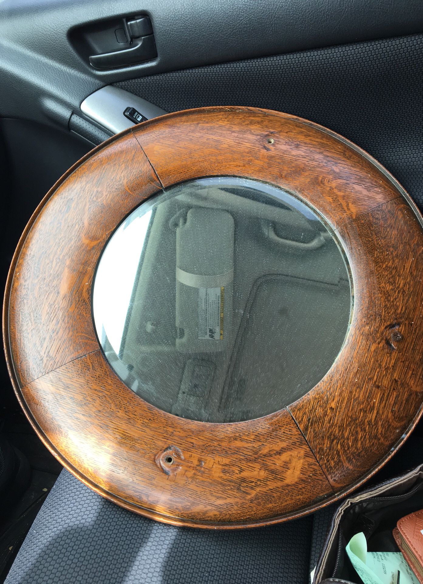Antique round mirror Wood frame. 18.5" diameter