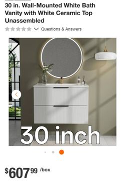 30 in. Wall-Mounted White Bath Vanity with Ceramic Top