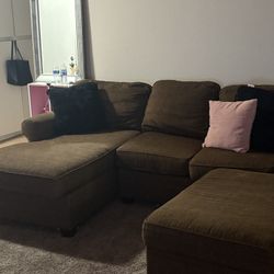 Small Brown Sectional Owned For 1 Year Good Condition