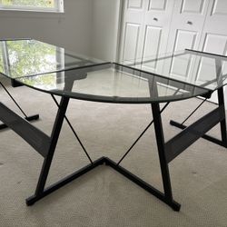 Modern V-Shaped Glass Computer Desk