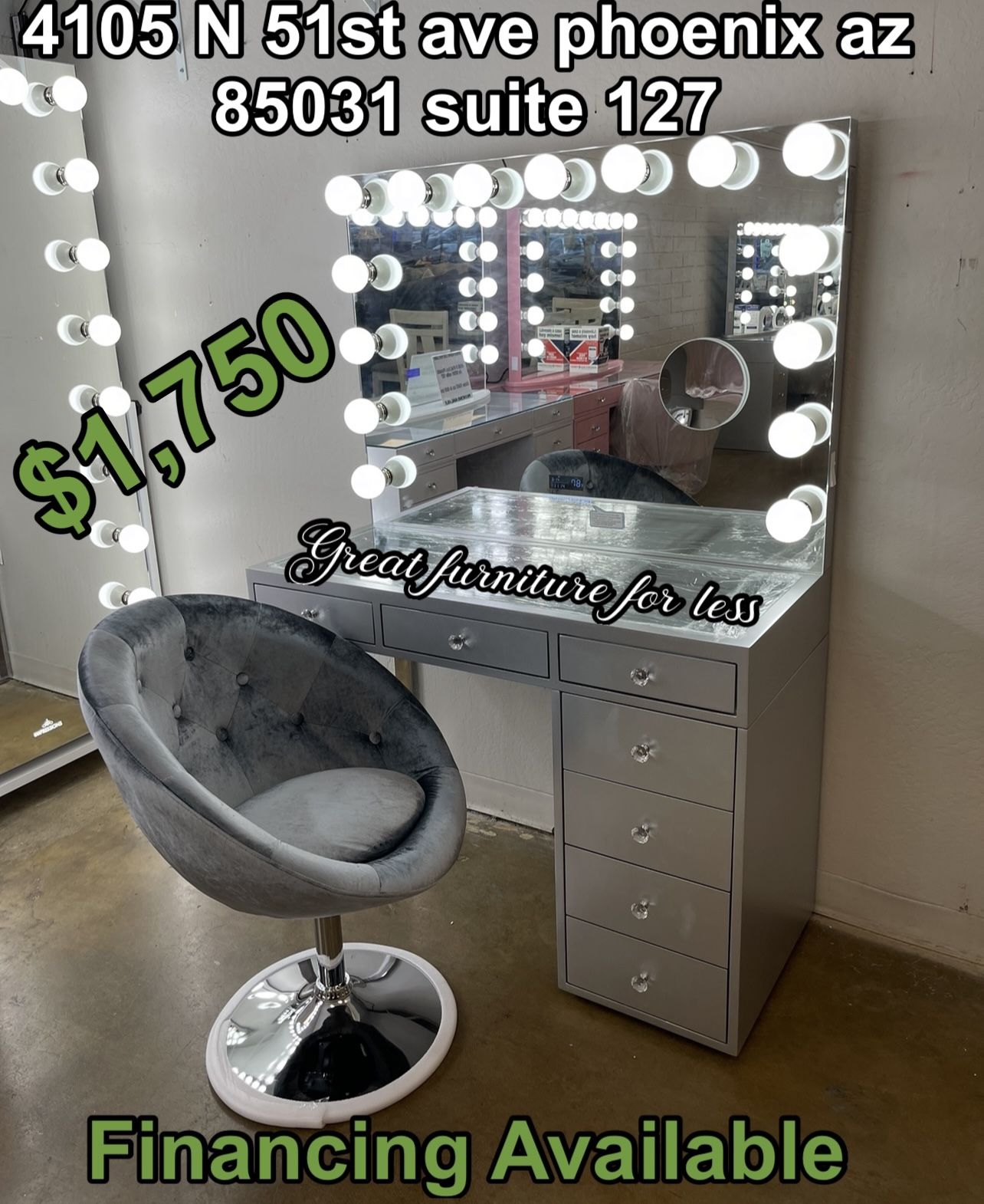 Impressions Vanity With Bluetooth Mirror And Chair Brand New Home & Garden