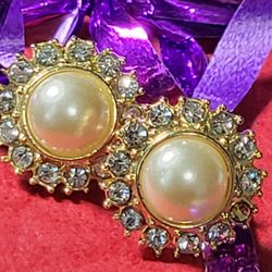 Cubic Zirconia Diamonds VINTAGE EARRINGS, WITH PEARLS, bEAUTIFUL STYLE ,#1006  