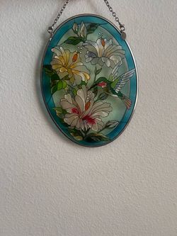 Oval stained-glass Hummingbird sun catcher