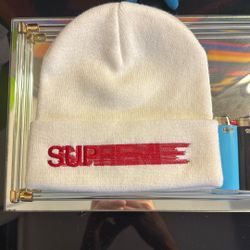 Supreme Red And White Faded Log Beanie 