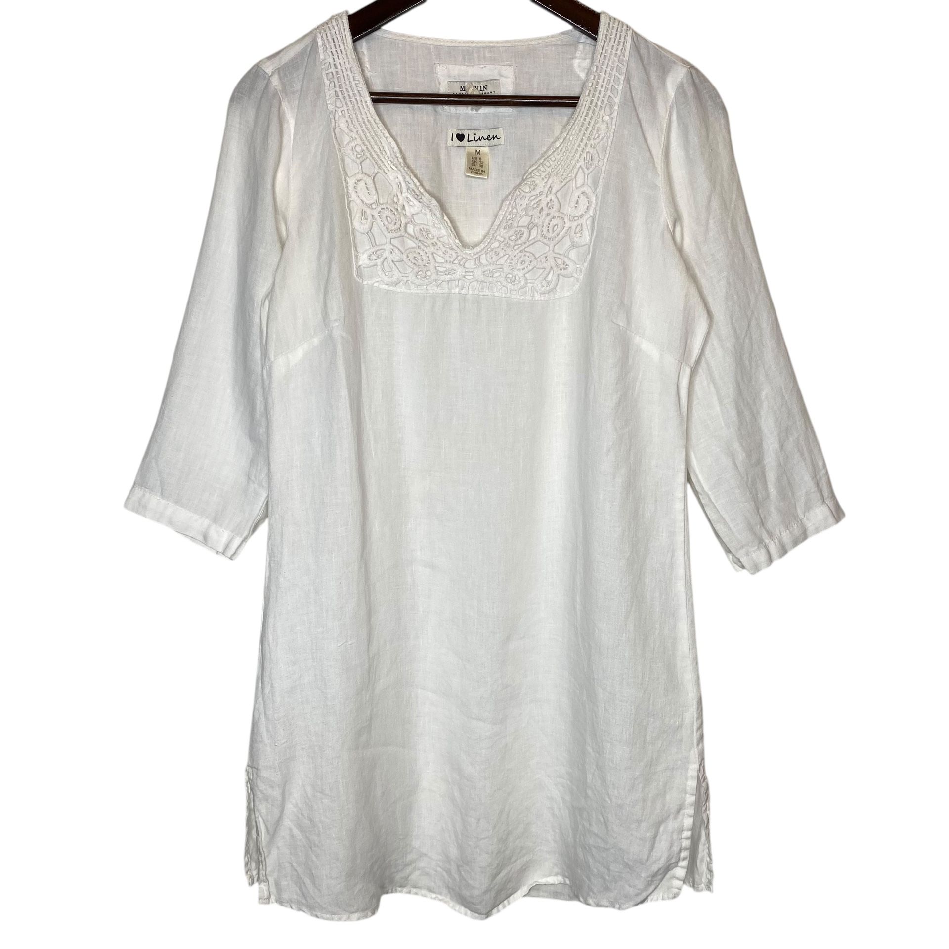 Malvin Hamburg Germany Women’s Linen White Tunic Dress Top Size Medium