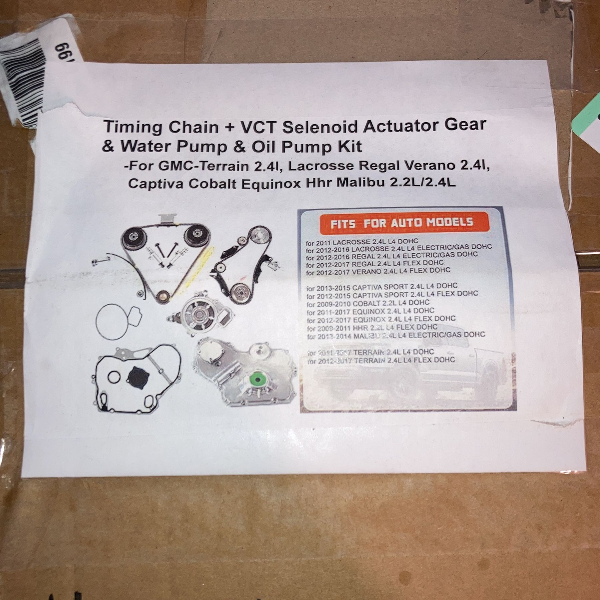Timing Chain Plus Vct Solenoid, Actuator Gear And Water Pump And Oil Pump Kit