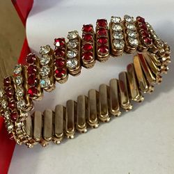 Pulsera Laminada Manilla Elástica Piedras Joyería Antigua 