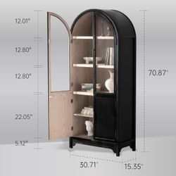 Solid Wood Arched Storage Cabinet- Natural Wood Veneers& Water Based Paint Finished- Vintage 71 Inch Tall Display Decorative Cabinet for Livi