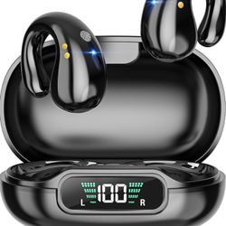 Brandnew Open Ear Clip Headphones, Wireless Earbuds Bluetooth 5.3 Sports Earphones Built-in Mic with Ear Hooks, 36H Playtime Charging Case LED Display