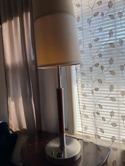 Brightech Carter 26 in. Walnut Brown Mid-Century Modern LED Standard Table Lamp