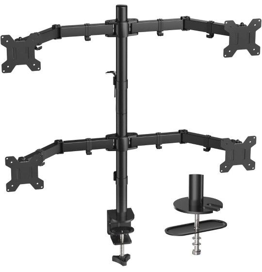 Quad Computer Monitor Mount - Heavy Duty LCD Computer 4 Monitor Stand with Full Articulation