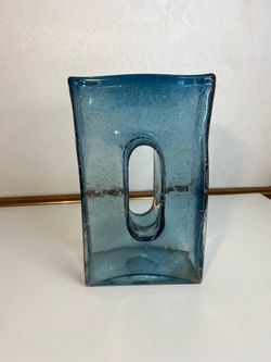 Blue MCM Murano Glass Vase of the 70s Bubbles Pulegoso Handmade RARE