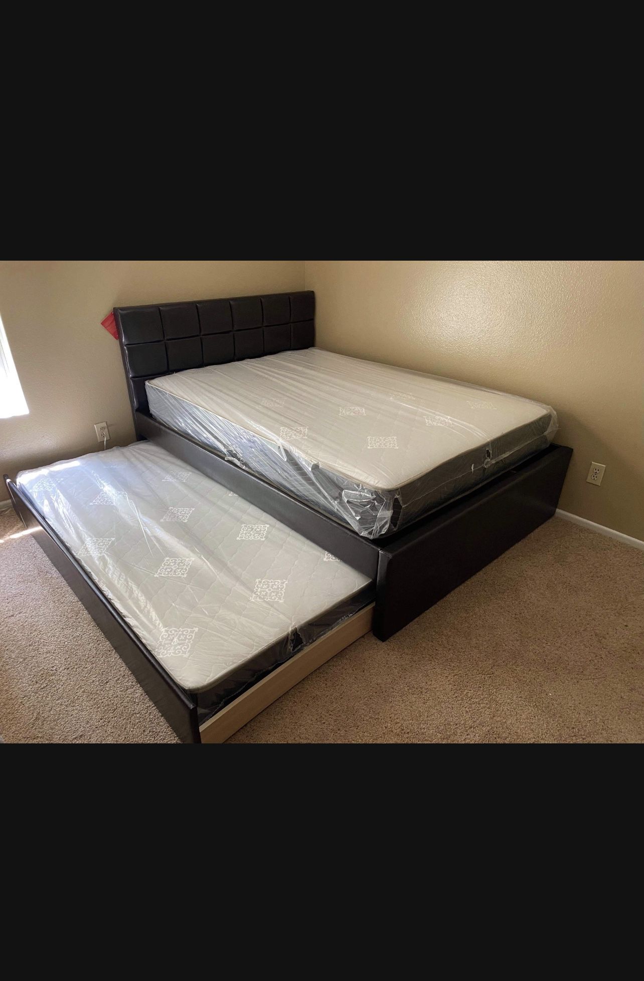 Full Complete Bed Over Twin Trundle With 2 Mattresses Only