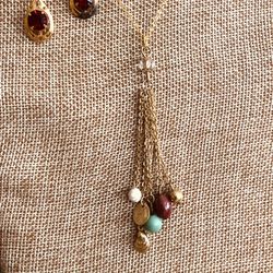 Pendant With Charms Necklace With Free Drop Earrings