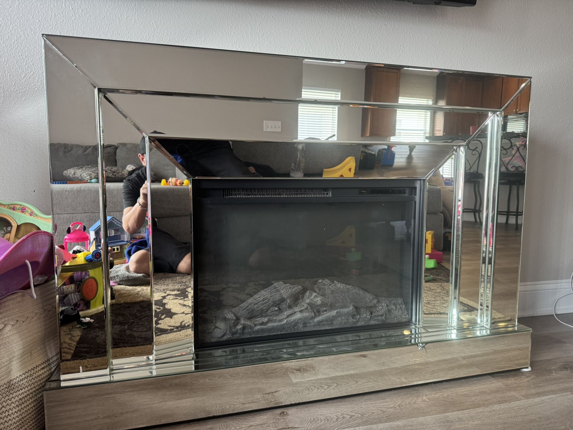 Mirror Finish Fireplace Heater TV Area Console Table