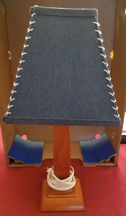 Denim shade lamp.
