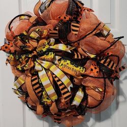🎃 Handmade 24” Halloween Wreath | Spooky Mesh & Ribbon | Custom by ChicaCrafts