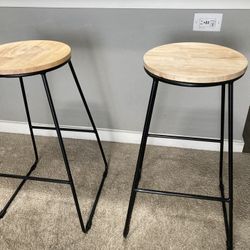 Oak In Iron Barstools