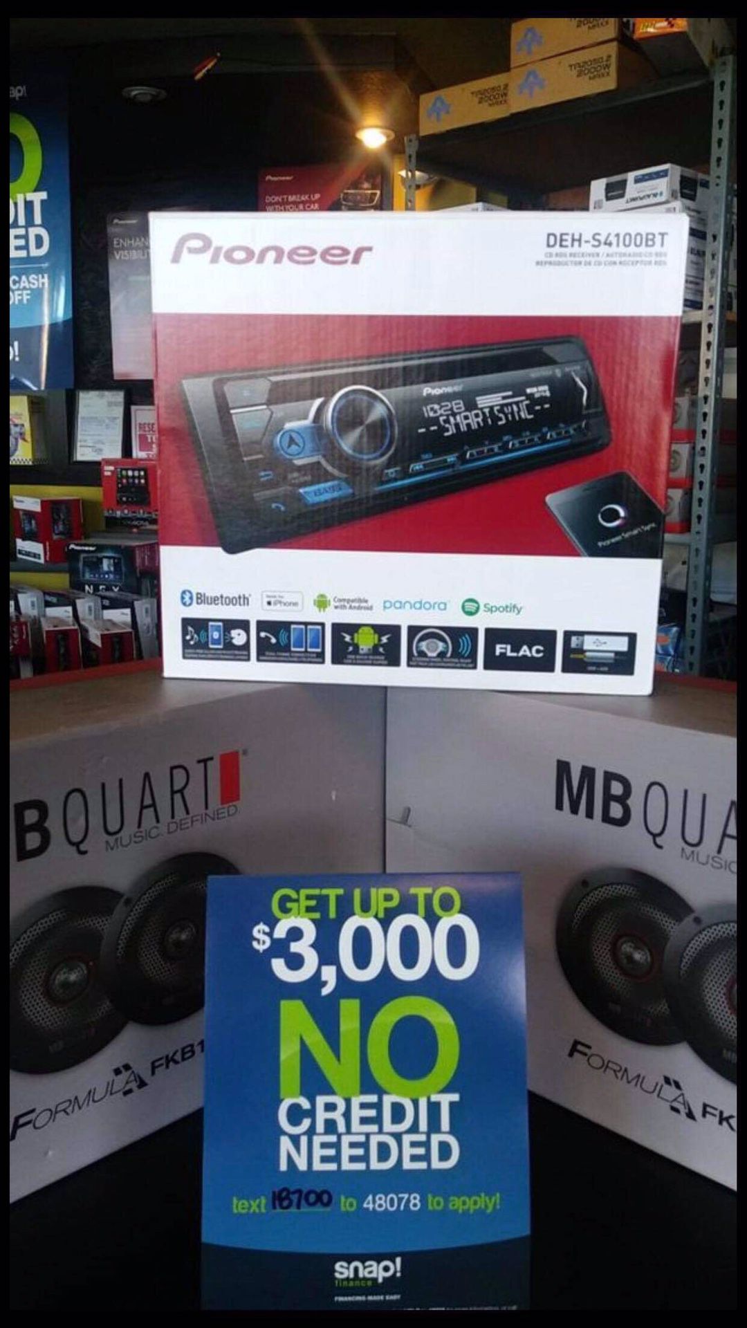 Pioneer Bluetooth stereo usb aux brand new with 4 sets of brand new mb quart speakers finance available