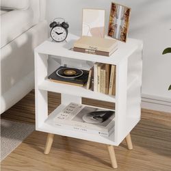 Night Stand, White Nightstand, Modern End Table with Open Storage, 2-Tier Bedside Table for Small Space, Living Room, Bedroom