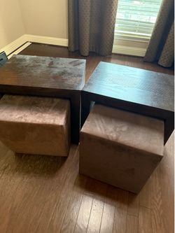 Modern Nesting Side Tables with Hidden Ottomans – Set of 2