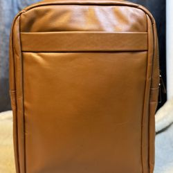 Genuine Brown Leather Backpack & Messenger Bag Convertible Travel Work Carry On 