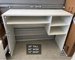 White Wood Desk with Built-In Shelves