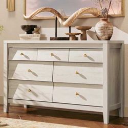 47" Farmhouse 7 Drawer Dresser Wood Chest with Beveled Panels for Home Decor,White