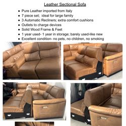 Raymour & Flanigan Italian Leather Sectional Sofa 