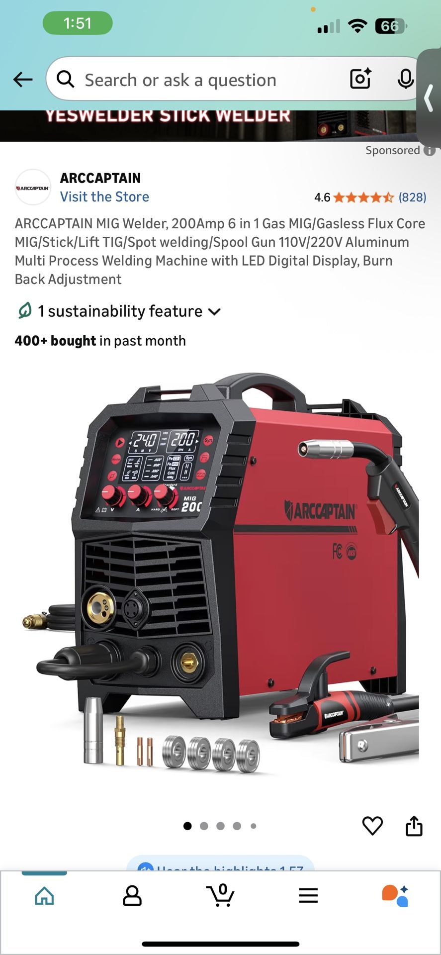 ARCCAPTAIN MIG Welder, 200Amp 6 in 1 Gas MIG/Gasless Flux Core MIG/Stick/Lift TIG/Spot welding/Spool Gun 110V/220V Aluminum Multi Process Welding Mach