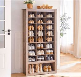 Large Wood Grain Shoe Storage Cabinet