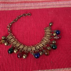 Vintage  Could Be Bracelet Or  Pendant   Made Of Brass And Glass   Missing Looking Attachment 