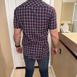 Billabong Men’s Casual Burgundy And Blue Shirt 