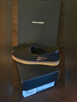 Saint Laurent Black Canvas Espadrille Slip-Ons with Natural Jute Sole Zs 7