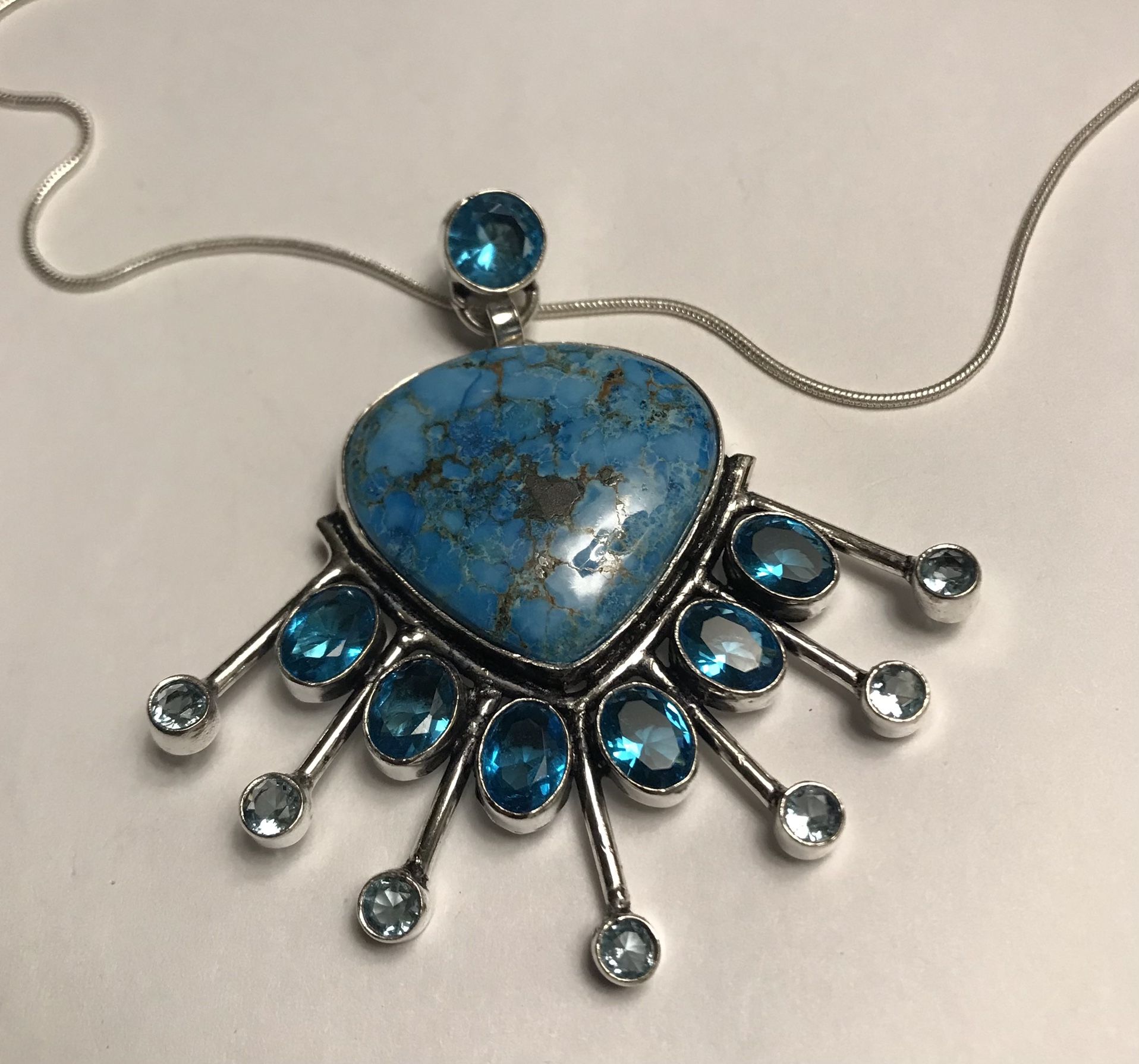 Turquoise Blue Topaz 925 Sterling Silver Necklace