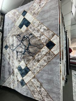 Modern Abstract Area Rug Gray Blue Gold