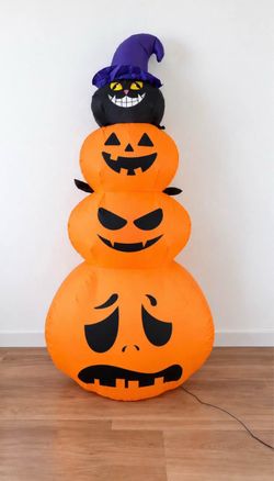 7.5 Foot Inflatable Cat & Pumpkin Halloween Lawn Ornament Decor