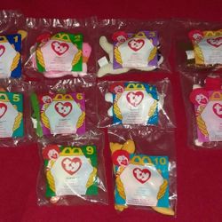 Complete Set of 10 Vintage 1996 McDonalds TY Teenie Beanie Babies in Sealed Bags