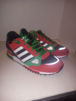 CRANBERRY, GREEN , White and Black ADIDAS with Green Shoe Strings  size 9
