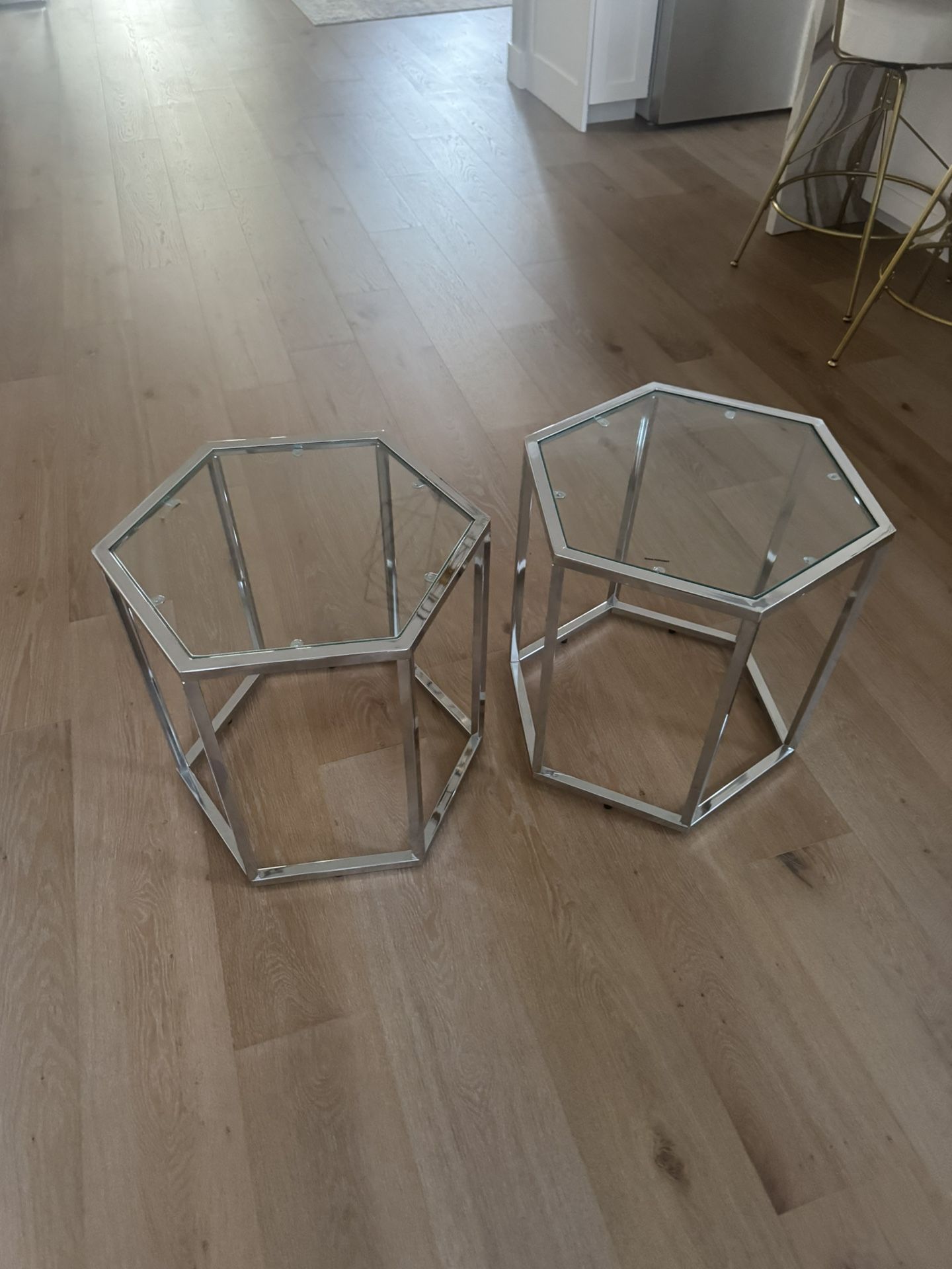 Geometric Side Tables Silver Glass